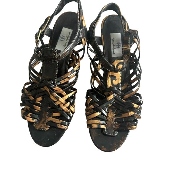 HOT IN HOLLYWOOD Multicolor Brown Kitten Heels Sandals Size 8 - Picture 7 of 7